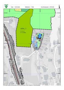 Situasjonsplan som viser tomtens plassering i forhold til nabolag, vegnett og topografi.
