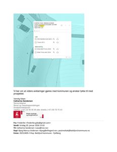 Et kartutsnitt (topografisk kart) med et pop-up-vindu som viser koordinater og bildekilder. Bildet er tatt fra en e-post.