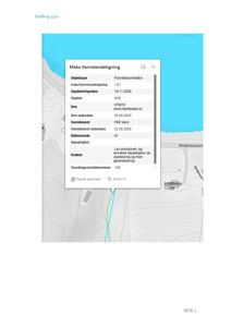 Kartutsnitt som viser et vannstandsprofil (maks vannstandstigning) for et område ved Fjellberg 33/12, med overlappende informasjonsskjema.