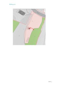 Situasjonsplan som viser tomtens form, grenser (rødt), nabolag (grønt), veier (Bergensveien) og eksisterende bygninger.