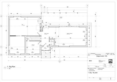 Etasjeplan (1. Etg Plan) som viser romfordeling, mål og funksjoner i første etasje.