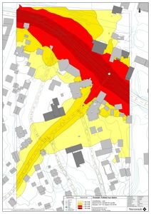 Kart over støykartlegging (Løten) for prosjektet 'Folkets hus Askim', som viser støyområder i ulike farger.