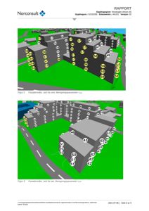 3D-visualisering (rendering) av fasadeinnværd for en bygning, vist fra vest og sør.
