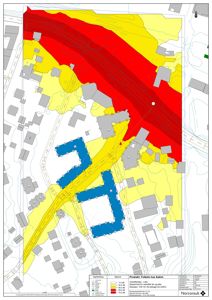 Kart som viser støykartlegging (Lden) for prosjektet Folkehus Askim, med fargekodet støybelastning og bygningsfotfeste.