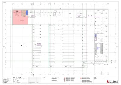 Etasjeplan (1. etasje) som viser romfordeling, vegger, dører, vinduer og parkeringsplasser.