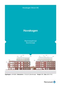 Bildet viser en fasadetegning (opprikk) av bygningen 'Hovskogen' med merking av fasade A, B og C. Tegningen er en del av et brannkonsept.