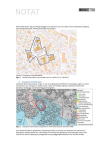 Dokumentet viser to kart: øverst en situasjonsplan med bygningsfotavtrykk (Figur 1) og nederst en geologisk kart med lemnasser (Figur 2).