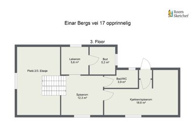 Etasjeplan for 3. etasje i en bygning på Einar Bergs vei 17, med romnavn og arealer.