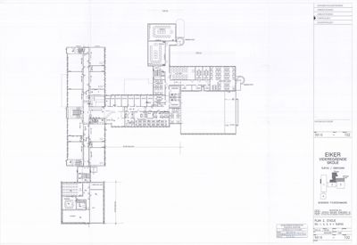 Etasjeplan (2. etasje) for Eiker Videregående Skole som viser romfordeling, vegger og møblering.