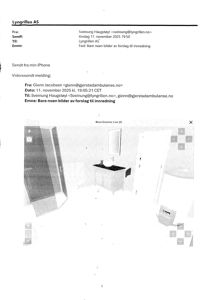 Et skjermbilde tatt fra en e-post som viser en 3D-visualisering (rendering) av et bad.