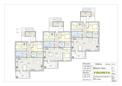 Etasjeplan (2. etasje) som viser romfordeling, stueplan og areal for en bolig.