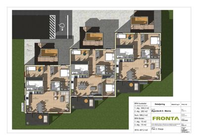 Etasjeplan med romfordeling og møblering for BRA Bustader og BRA Boder.