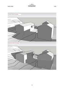 Situasjonsplaner som viser to ulike forslag til plassering av en ny bygning i forhold til eksisterende bygninger og terreng.