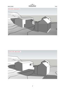 Fotografi av to hus sett fra luften (flyfoto) med topografiske linjer.