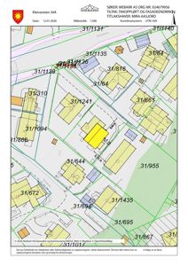 Situasjonsplan som viser tomtene, bygninger og gater i området rundt Kleivaveien 34A.