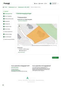 Situasjonsplan som viser eiendomsområdet (markert med oransje) i forhold til nabolag og infrastruktur.