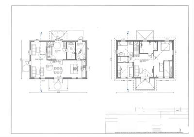Plantegning som viser romfordeling for første etasje (PLAN 1.ETG) og andre etasje (PLAN 2.ETG) av en bolig.
