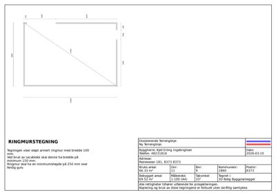 Ringmurstegning som viser dimensjoner og krav til ringmurkonstruksjon.