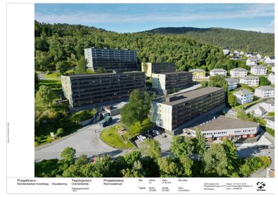 Fotografi av eksisterende eller planlagt bygning (Münsterbekken borettslag) sett fra luften.