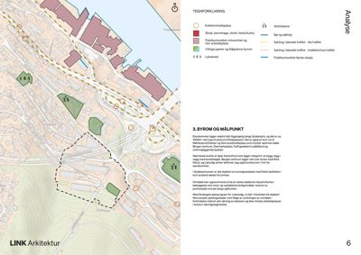 Kart over et område i Bergen med bygningsplasseringer, gater og en tegnforklaring.