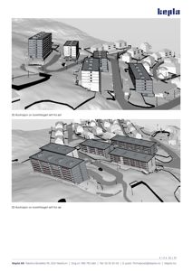 3D-visualiseringer (renderinger) av et borettslag sett fra øst og sør.