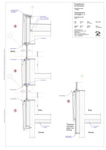 Snittegning som viser detaljer for vindusoppsett (GAVL) og tilpasning mot terreng i en bygning.