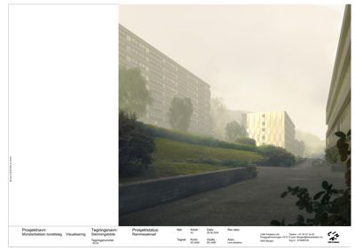 Fotografi (eller rendering) av en bygning i et tåkeaktig landskap, vist som et stemningsbilde for prosjektet.