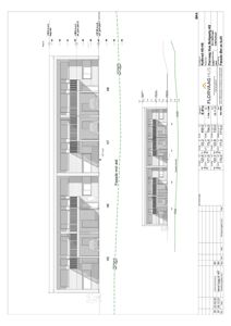Fasadetegning som viser bygningens utside med vinduer, dører og fasadeelementer.