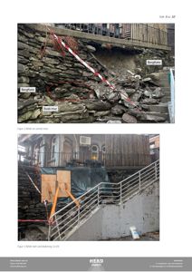 Fotografier av en utrust mur og en befaring ved en byggeplass