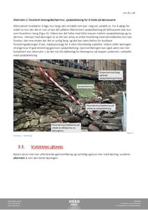 Fotografi av en steinmur med merknader om utbedring, sprøytebetong og forankring.