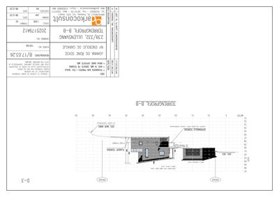 Tverrsnitt (snitt) av et terrengprofil (B-B) som viser høydeforskjeller, terrengform og bygningens plassering i forhold til terrenget.