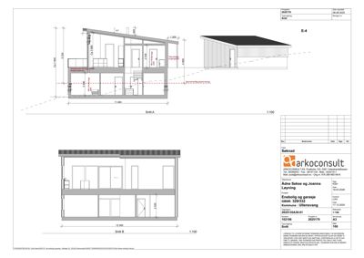 Snittegning (Snitt A og Snitt B) som viser bygningens indre oppbygning, høyder og romfordeling.