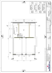 Byggemeldingstegning som viser fasadeoppsett (Fasade 1, 2, 3, 4) med mål, vindus- og dørplasseringer, samt arealopplysninger.