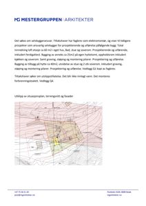 Utklipp fra situasjonsplan som viser tomt, bygningers plassering og terrengforhold.