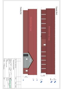 Fasadetegning som viser oppriss av eksisterende bygning sett fra nord og sør.