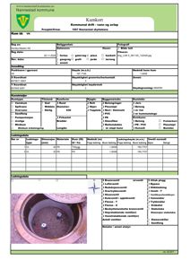 Fotografi av et sandfang (kum) med synlig innhold og to ventilstenger.
