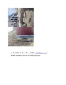 To fotografier av en bygning sett fra utsiden, med en e-postmelding og referansenummer nederst på siden.