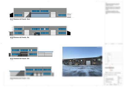 Fasadetegninger som viser eksisterende fasader på en bygning sett fra fire ulike sider (Nord, Sør, Øst og Vest).