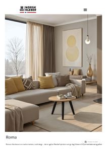 Fotografi av en innredet stue med sofa, bord og vindu.