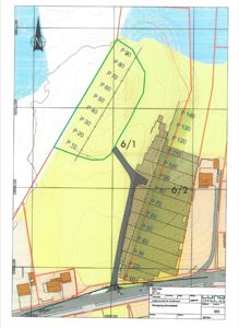 Oppmålingsplan som viser eiendomsinndeling, punktlinjer og topografi.