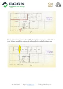 Bildet viser to tegninger av kjellerplanen i en bygning. Den øverste er en hel tegning, mens den nederste er et utklipp som viser situasjonen under en trapp.