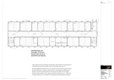 Detaljtegning for himlingshøyde og spesifikasjoner for nye himlinger i et klasserom eller grupperom.