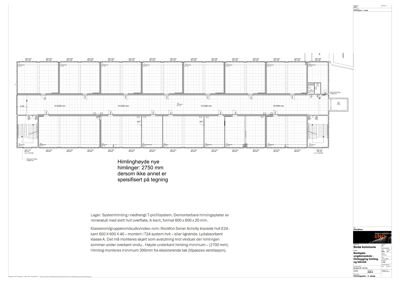 Plantegning som viser romfordeling og detaljer for himlingkonstruksjon i et fleretasjes bygg.