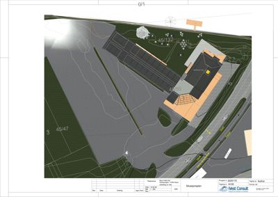 Situasjonsplan som viser tomtens grenser, nabolag (45/47, 45/132, 45/55), eksisterende og planlagt bebyggelse, veier og topografi.