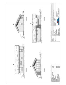 Fasadetegning som viser bygningens utseende fra fire ulike vinkler.