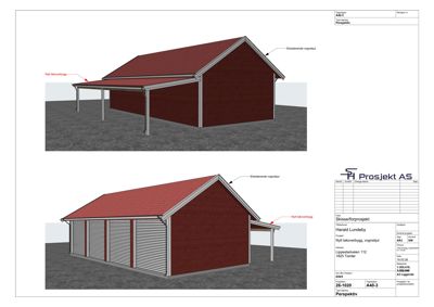 3D-visualisering (rendering) av et nytt takoverbygg og en eksisterende vognhall sett fra to ulike perspektiver.