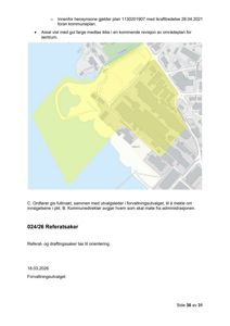 Kart som viser et område med gul farge, sannsynligvis en situasjonsplan eller et utdrag fra en kommuneplan.