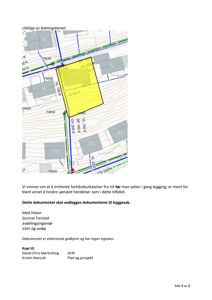 Utklipp av ledningskart som viser tomtegrenser, naboeiendommer og vannledninger (VL).