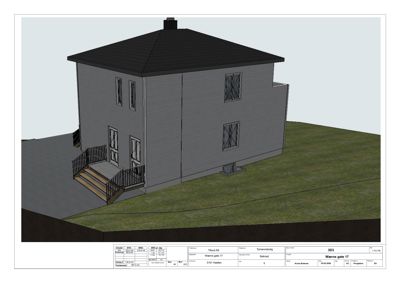 3D-visualisering av en planlagt bygning sett fra utsiden.