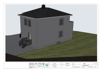 3D-visualisering av en planlagt bygning sett fra utsiden.